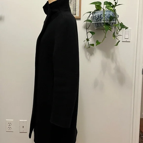 J Crew Black Cocoon Villa coat italian stadium cloth wool tortoise button funnel - Picture 9 of 11